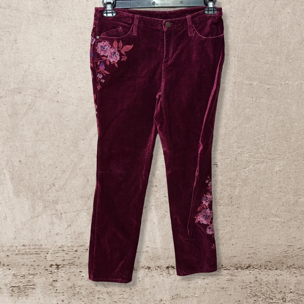 Sundance Red Straight Leg Jeans with Floral Embroidery